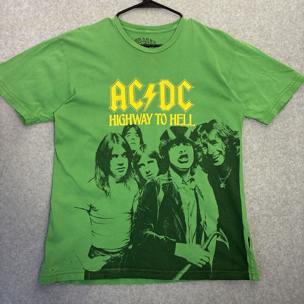 AC/DC Highway To Hell Green Graphic T-Shirt Medium Distressed Chaser